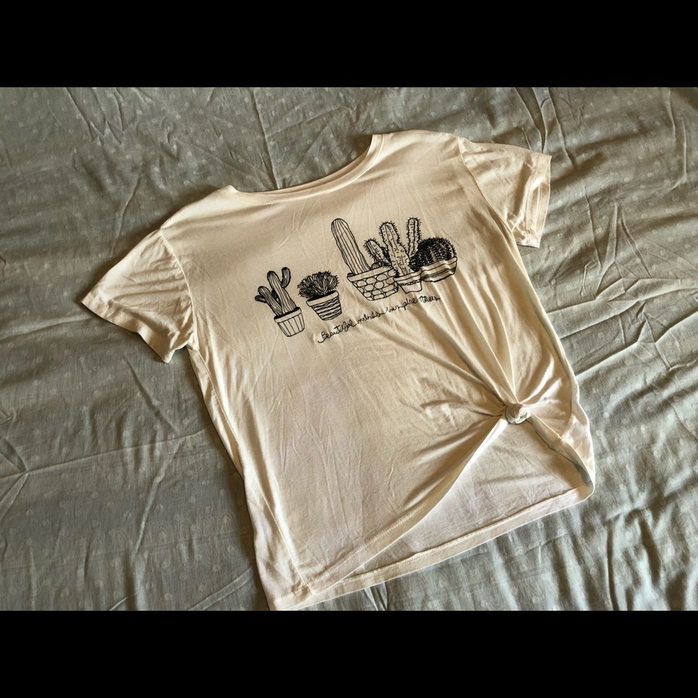 Succulent/Cactus White Crop Top (Size M)